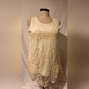 Cream Lace Sleeveless Blouse